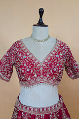 Red Raw Silk Designer Bridal Lehenga with Double Dupatta