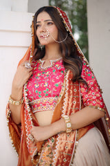 The Cream Silk Pleated Paithani Lehenga Ensemble with Embellished Blouse