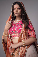 The Cream Silk Pleated Paithani Lehenga Ensemble with Embellished Blouse