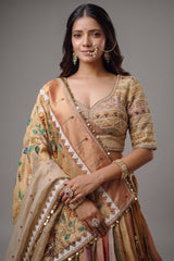 The Multi-Chromatic Tissue Silk Shikargah Lehenga with Chevron Hand-Embellished Choli