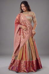 The Multi-Chromatic Panel Tissue Silk Lehenga with Embellished Embroidered Choli and Rose Paithani Border Dupatta