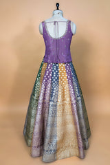 Multi-Tone Shaded Tissue Woven Lehenga Skirt with Lavender Hand-Embroidered Silk Corset Blouse