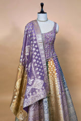 Multi-Tone Shaded Tissue Woven Lehenga Skirt with Lavender Hand-Embroidered Silk Corset Blouse