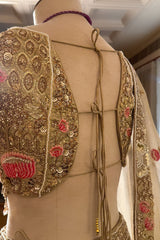 Metallic Beige Tissue Hand-Embroidered Cutdana and Sequin Lehenga Set
