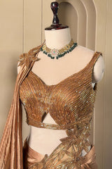 Rose Gold Chinon Crepe Silk Lehenga Skirt with Concept Cutdana Cut-Out Blouse