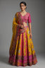 Mustard Yellow and Fuchsia Multi-Calidaar Printed Lehenga with Encrusted Cutdana Mirror Work Choli