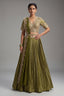 Moss Green Banarasi Silk Accordion-Pleated Lehenga Skirt with Encrusted Dabka-Zardosi Blouse