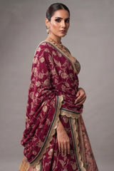 Multi-Paneled Digital Floral Tissue Lehenga with Emerald Green Sequin Bustier