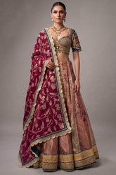 Multi-Paneled Digital Floral Tissue Lehenga with Emerald Green Sequin Bustier