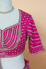 Rani Pink Banarasi Silk Woven Lehenga Set with Hand-Crafted Kundan & Zardosi Blouse