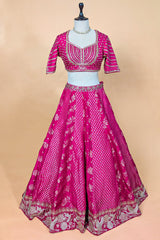 Rani Pink Banarasi Silk Woven Lehenga Set with Hand-Crafted Kundan & Zardosi Blouse