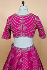 Rani Pink Banarasi Silk Woven Lehenga Set with Hand-Crafted Kundan & Zardosi Blouse