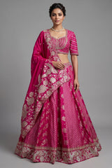 Rani Pink Banarasi Silk Woven Lehenga Set with Hand-Crafted Kundan & Zardosi Blouse