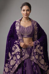 Royal Purple Banarasi Silk Woven Lehenga Set with Hand-Crafted Kundan & Zardosi Blouse