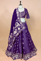 Royal Purple Banarasi Silk Woven Lehenga Set with Hand-Crafted Kundan & Zardosi Blouse