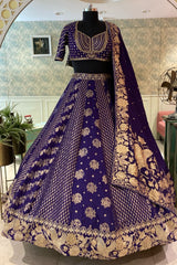 Royal Purple Banarasi Silk Woven Lehenga Set with Hand-Crafted Kundan & Zardosi Blouse