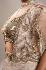 Metallic Taupe Fusion Lehenga Set featuring Cutdana Bodice and Sheer Embroidered Cape