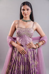 Lavender Purple Tissue Silk Lehenga featuring Cutdana Embroidered Corset Blouse