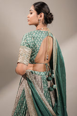 Olive Green Multi-Tonal Chinon Lehenga featuring Sequin-Highlight Pleated Skirt