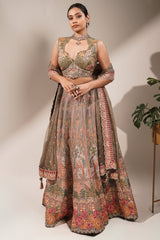 Olive Green Silk Lehenga Set featuring Cutout Halter-Neck Blouse