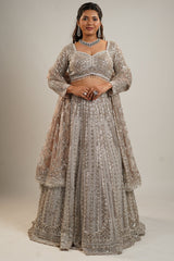 Champagne Gold Net Bridal Lehenga with Heavy Linear Sequin and Bead Embroidery