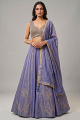 Lavender Purple Tissue Silk Panelled Lehenga