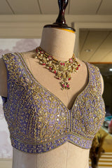 Lavender Purple Tissue Silk Panelled Lehenga