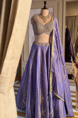 Lavender Purple Tissue Silk Panelled Lehenga