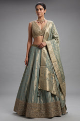 Mint Green Tissue Sequin Embroidered Lehenga