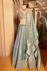 Mint Green Tissue Sequin Embroidered Lehenga