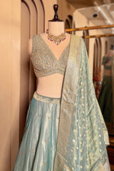Mint Green Tissue Sequin Embroidered Lehenga