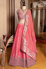 Pink Tissue Sequin Embroidered Lehenga
