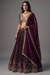 Wine Purple Tissue Woven Lehenga with Embroidery Work