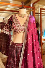 Wine Purple Tissue Woven Lehenga with Embroidery Work