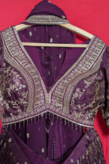 Wine Purple Tissue Woven Lehenga with Embroidery Work