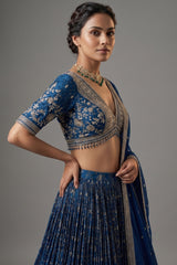 Blue Tissue Woven Lehenga with Embroidery Work