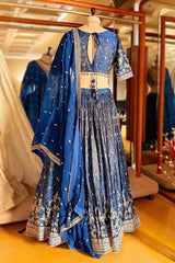 Blue Tissue Woven Lehenga with Embroidery Work