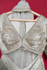 Cream Tissue Woven Lehenga with Embroidery Work