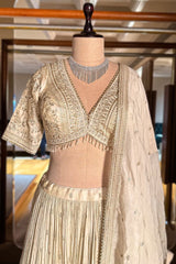 Cream Tissue Woven Lehenga with Embroidery Work