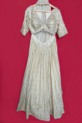 Cream Tissue Woven Lehenga with Embroidery Work