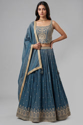 Blue Tissue Sequin Embroidered Lehenga