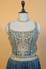 Blue Tissue Sequin Embroidered Lehenga