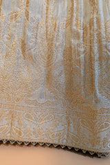 Cream Tissue Woven Pelated Lehenga with Mirror Work Blouse