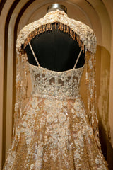 Champagne Gold Net Couture Gown with Ethereal Shoulder Capes