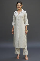 Grey Linen Embroidered Co-Ord Set