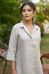 Grey Linen Embroidered Co-Ord Set