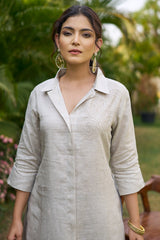 Grey Linen Embroidered Co-Ord Set