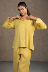 Lime Yellow Linen Solid Co-Ord Set