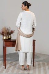 Off White Linen Embroidery and Beaded Straight Cut Kurti Set