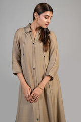Beige Cotton Silk Dress